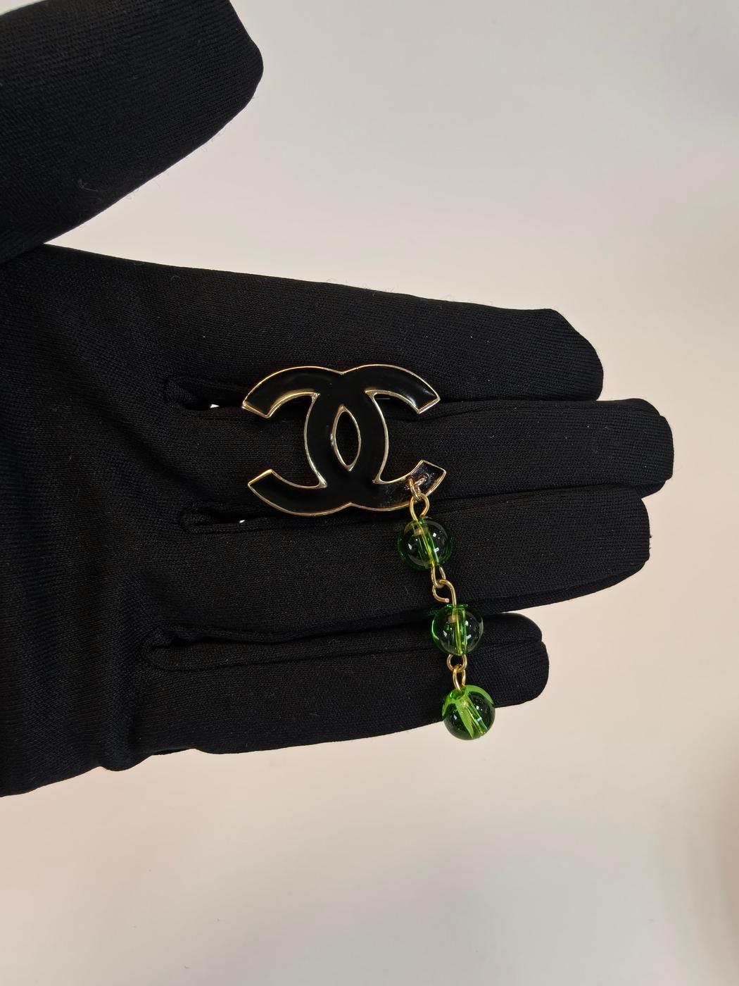 CHANEL シャネル ココマーク ブローチ ブラック 緑 管理番号:10176
