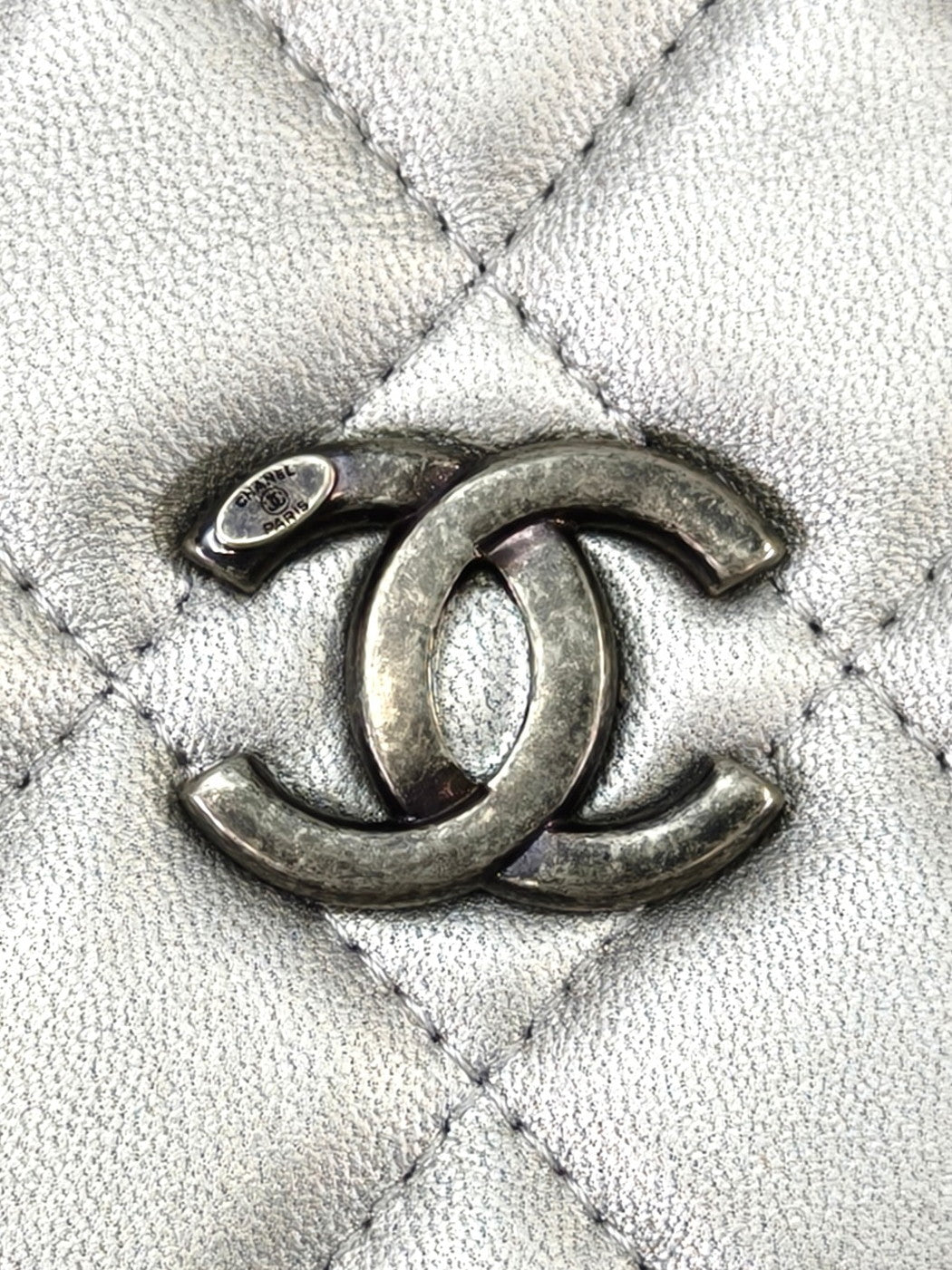 CHANEL Matelasse Multi-Bag with Chain Shoulder Strap, Wallet, and Smartphone Case, Silver, Reference Number: 10422