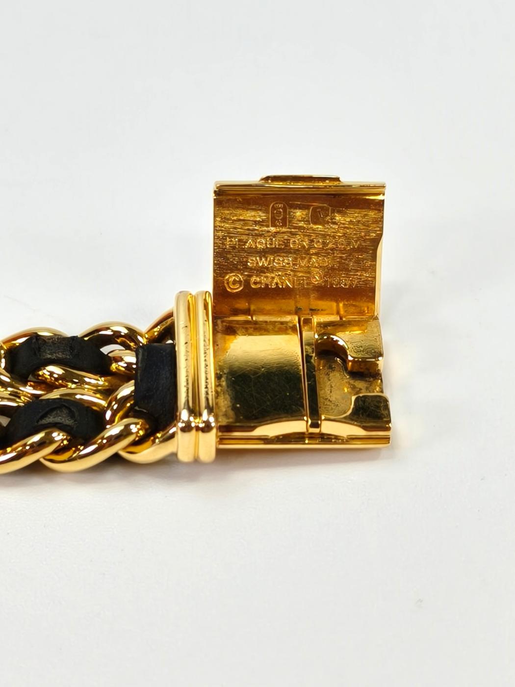 CHANEL Premiere Large Octagonal Chain Bracelet with Leather Strap and Quartz Analogue Movement in Gold. Reference Number: 10455.