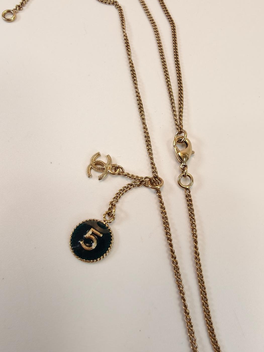 CHANEL Coco Mark Logo No. 5 Necklace Pendant Gold Black Control Number: 10460