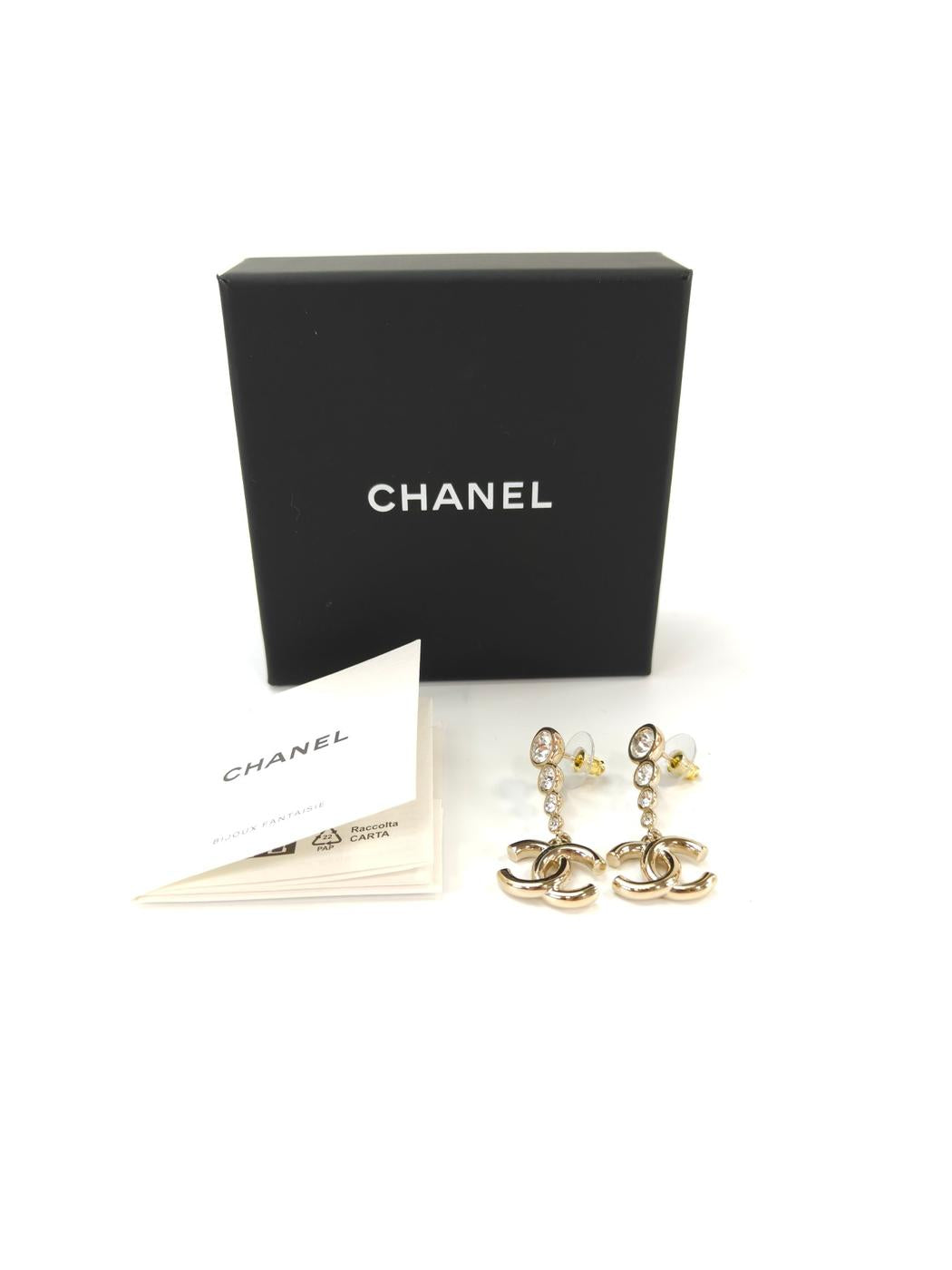 CHANEL シャネル ココマーク ドロップ ピアス ラインストーン ゴールド 管理番号:10578