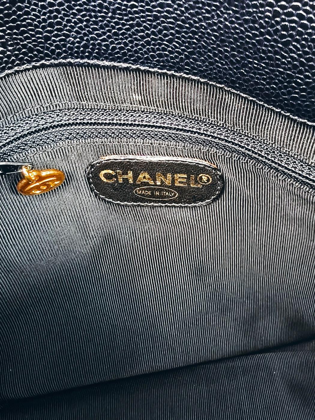 CHANEL シャネル チェーントートバッグ ショルダーバッグ キャビアスキン ブラック ロゴ刺繍 管理番号:9742
