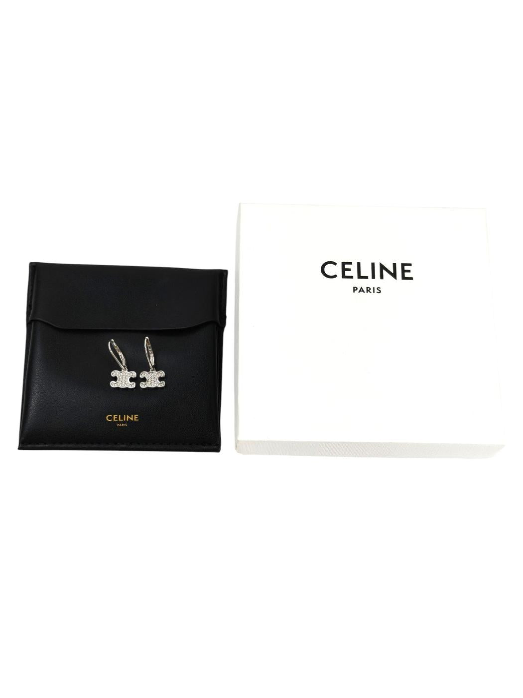 Celine 赛琳 凯旋门 水钻耳环 银色 管理编号:11645