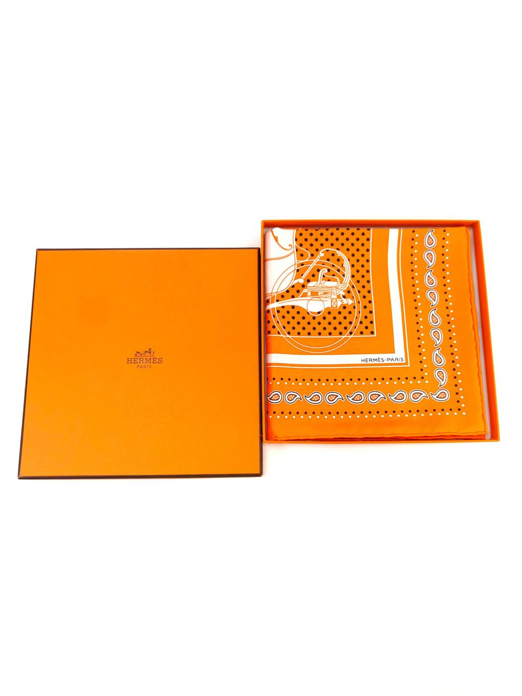 HERMES エルメス カレ55 エクスリブリス Ex-Libris シルク スカーフ オレンジ 管理番号:10665