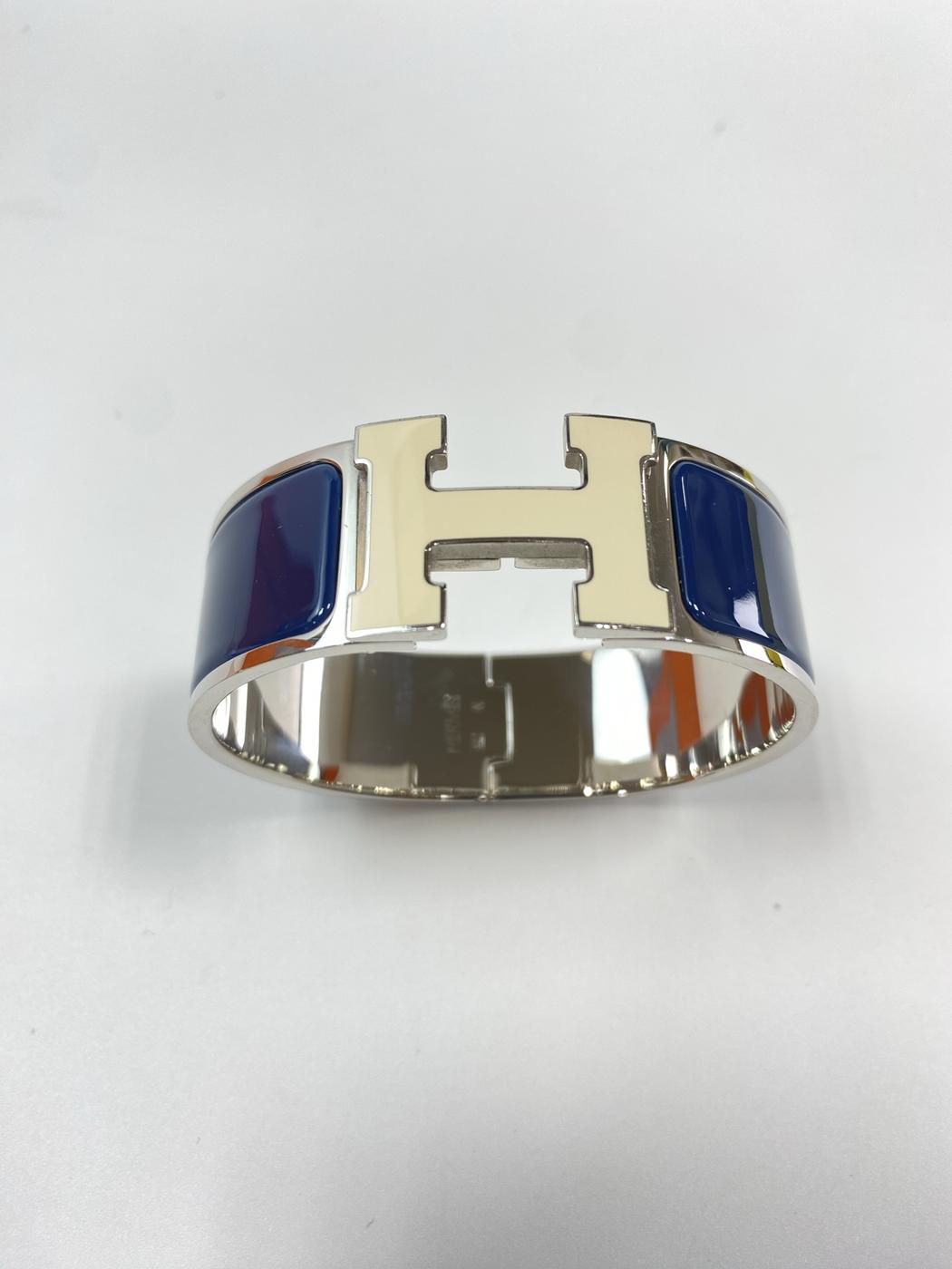 HERMES 爱马仕 Clic H 珐琅手镯 银色x蓝色 商品编号:11032