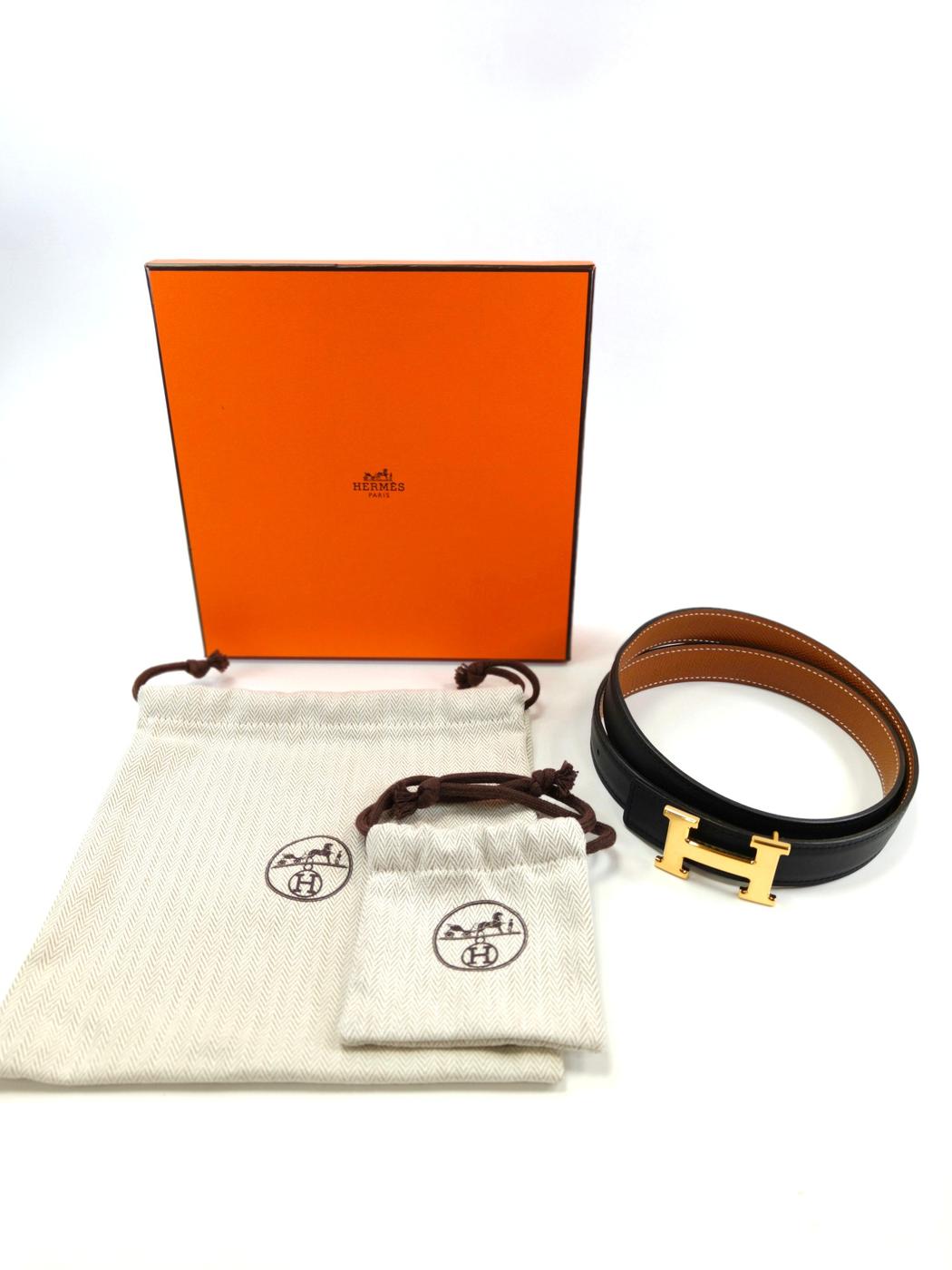 HERMES 爱马仕 Constance H扣腰带 黑色×棕色 75码 管理编号:11147