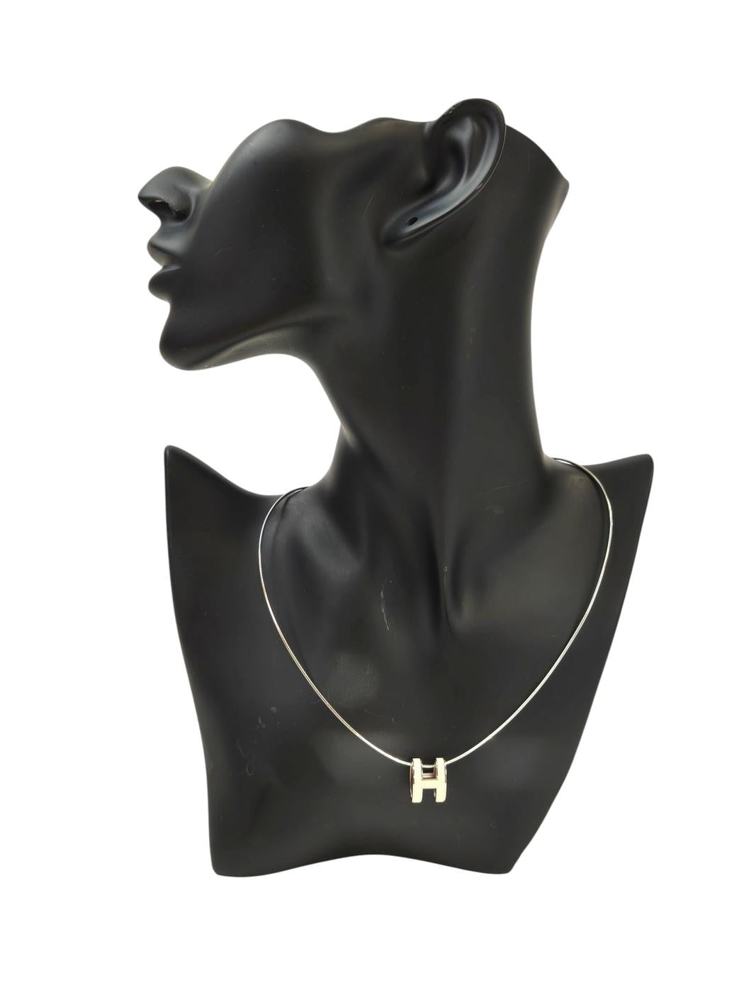 HERMES Pop H Pendant Necklace White x Silver Ref: 11709