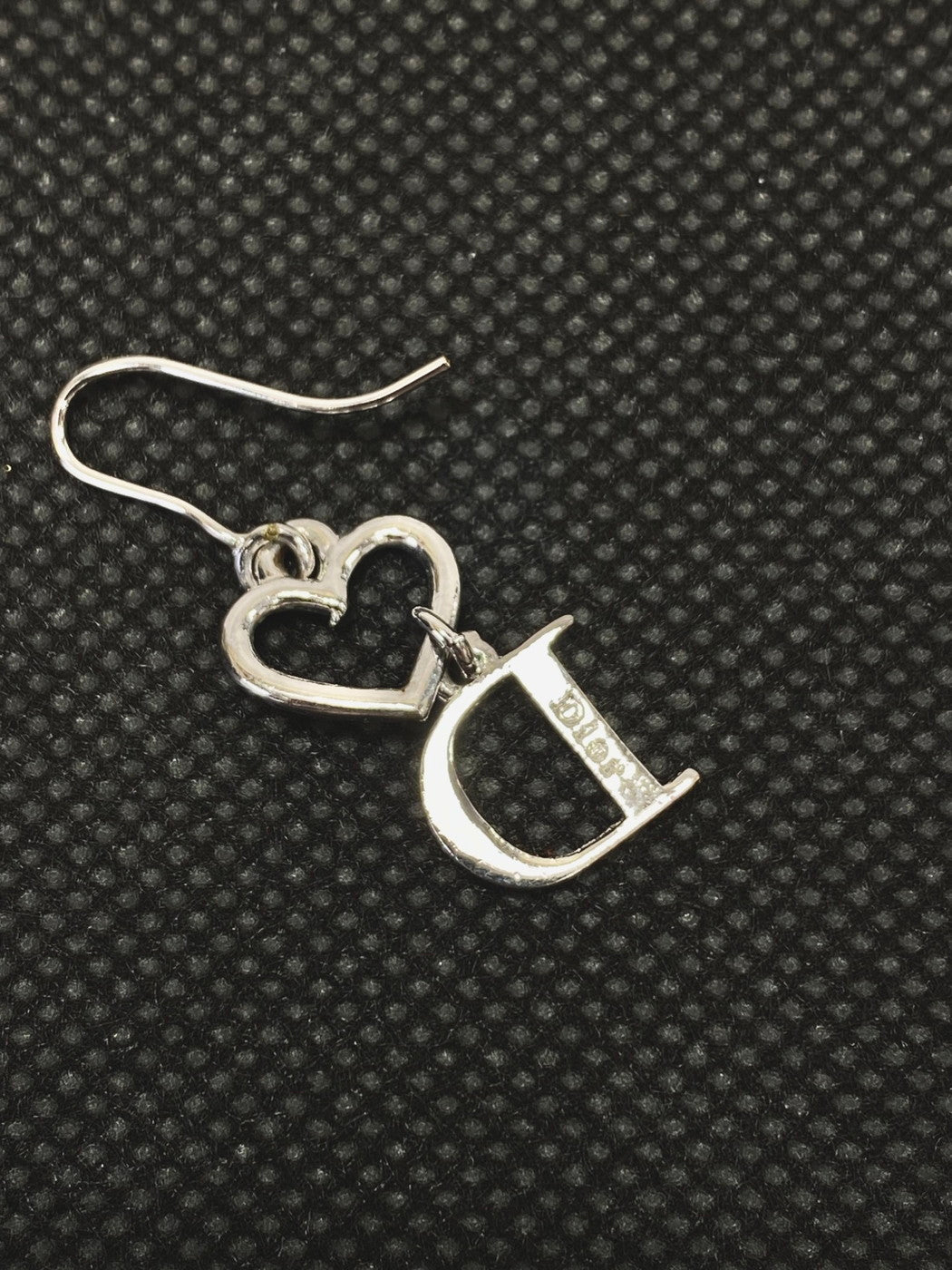 Christian Dior クリスチャンディオール ロゴ ピアス ハート ラインストーン シルバー 管理番号:9491