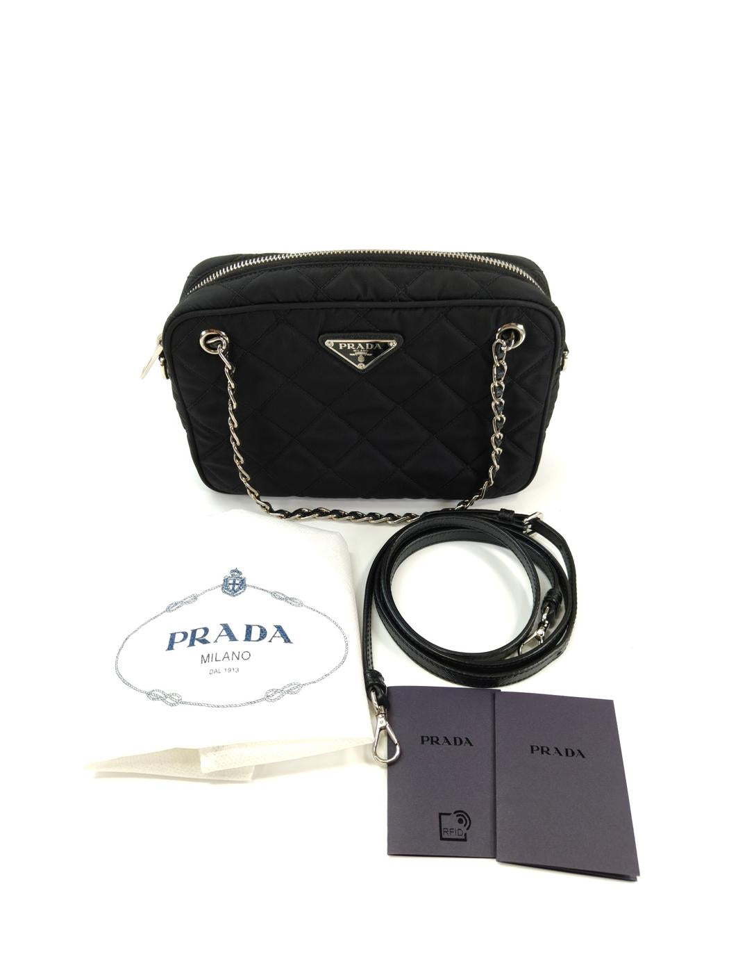 PRADA プラダ TESSUTO IMPUNTU キルティング ショルダーバッグ ハンドバッグ 2Way ブラック 管理番号:10983