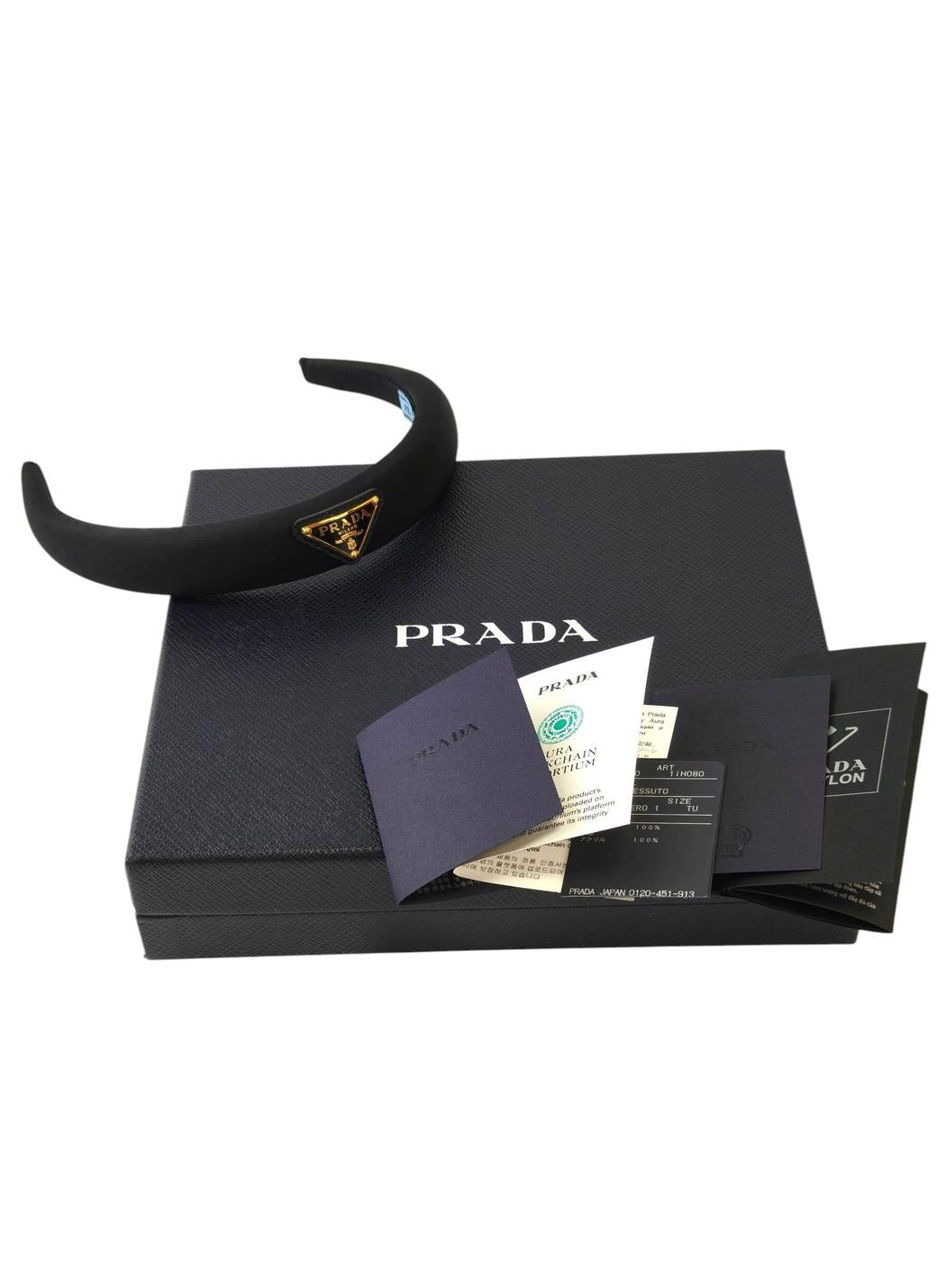 PRADA 普拉达 三角标志 发带 尼龙发带 黑色×金色 管理编号:11869