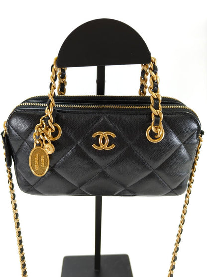 CHANEL シャネル マトラッセ 2Way チェーンショルダー ハンドバッグ ココマーク キャビアスキン AP3495 ブラック 管理番号：10119