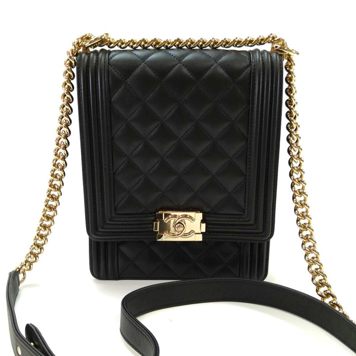 CHANEL ボーイシャネル マトラッセ ショルダーバッグ ラムスキン ブラック 管理番号：10123