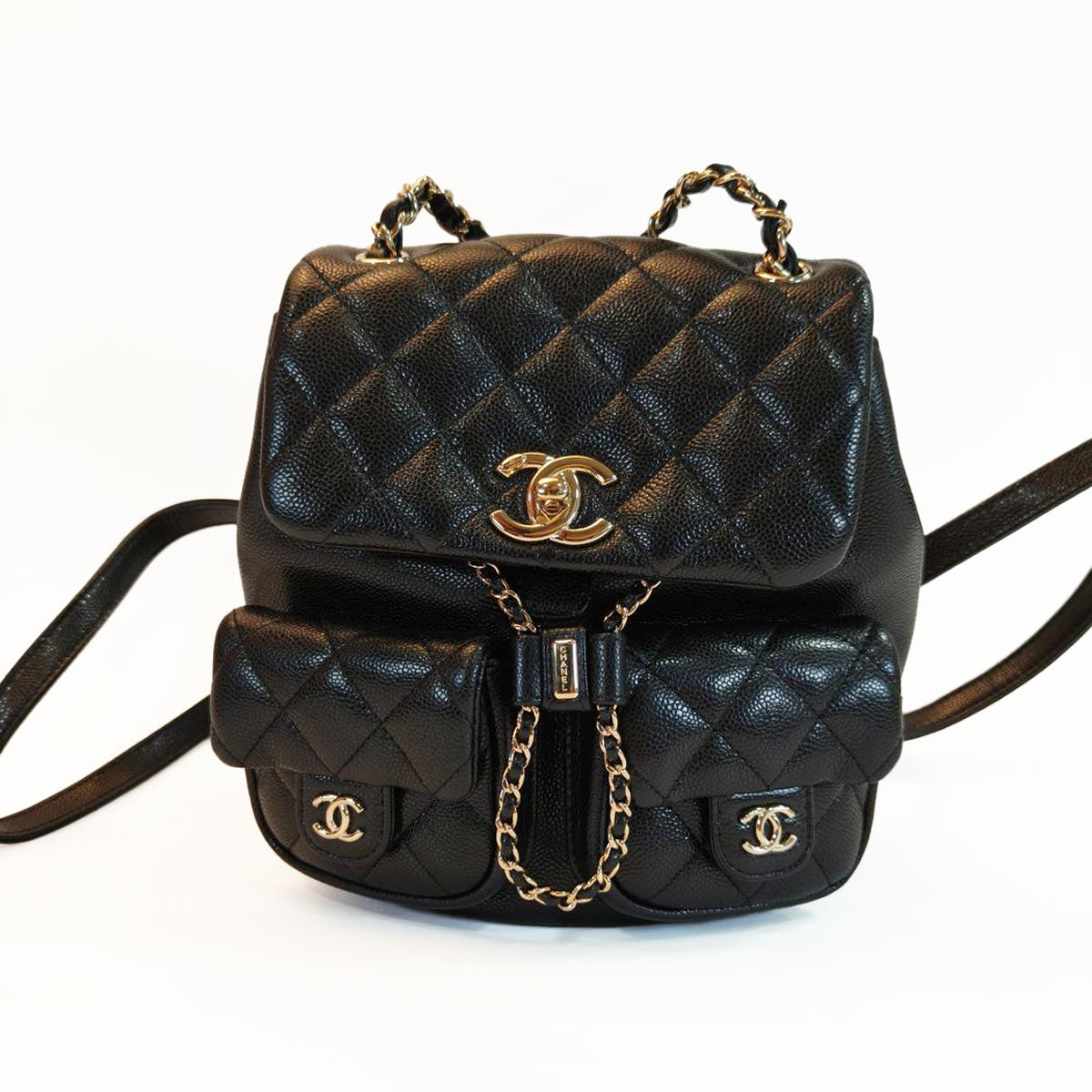CHANEL シャネル バックパック リュック マトラッセ キャビアスキン ブラック ゴールド金具 AS3860 管理番号：10124
