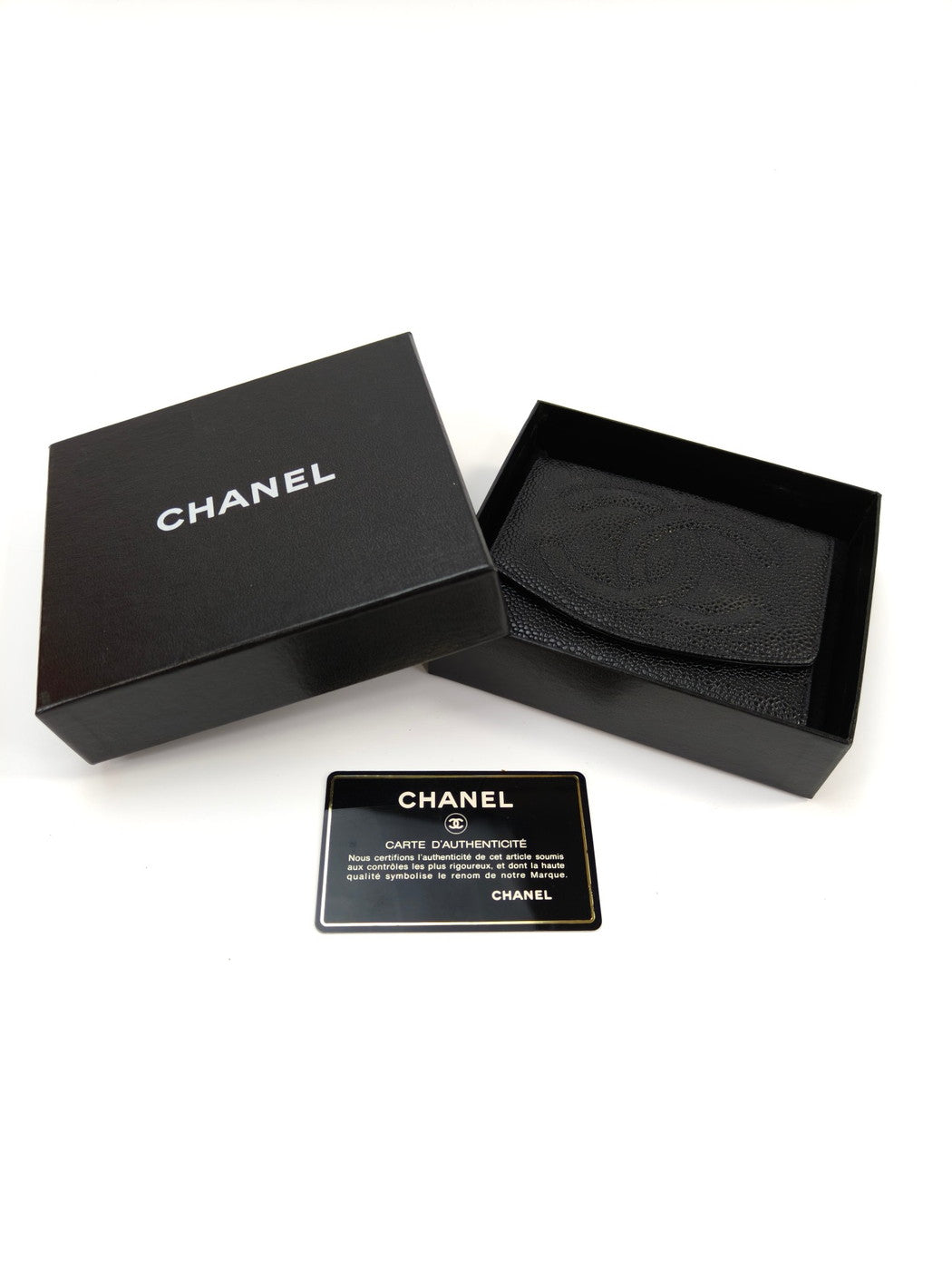 CHANEL シャネル キャビアスキン Wホック 二つ折り財布 A01427 ブラック 管理番号：10145