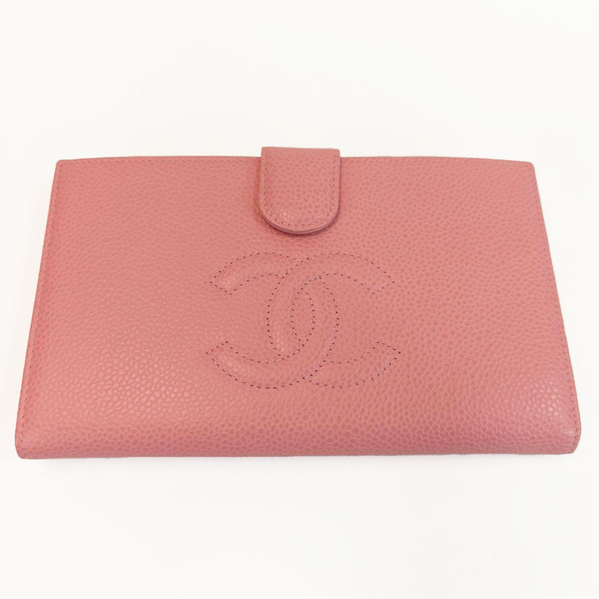 CHANEL シャネル キャビアスキン ココマーク がま口 二つ折り 財布 ピンク 管理番号：10152