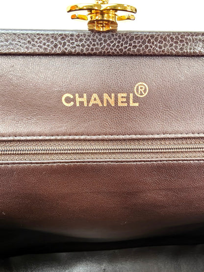 CHANEL シャネル キャビアスキン チェーンショルダー トートバッグ がま口 ブラウン 管理番号：10164