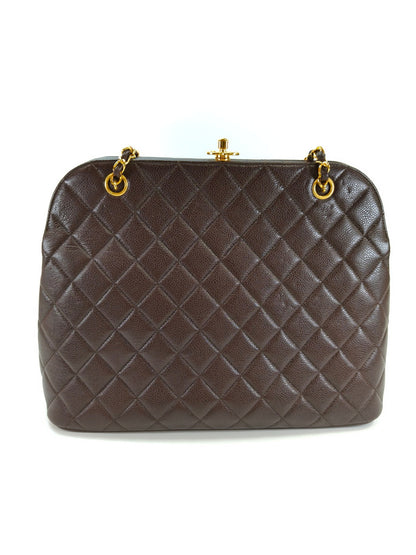 CHANEL シャネル キャビアスキン チェーンショルダー トートバッグ がま口 ブラウン 管理番号：10164