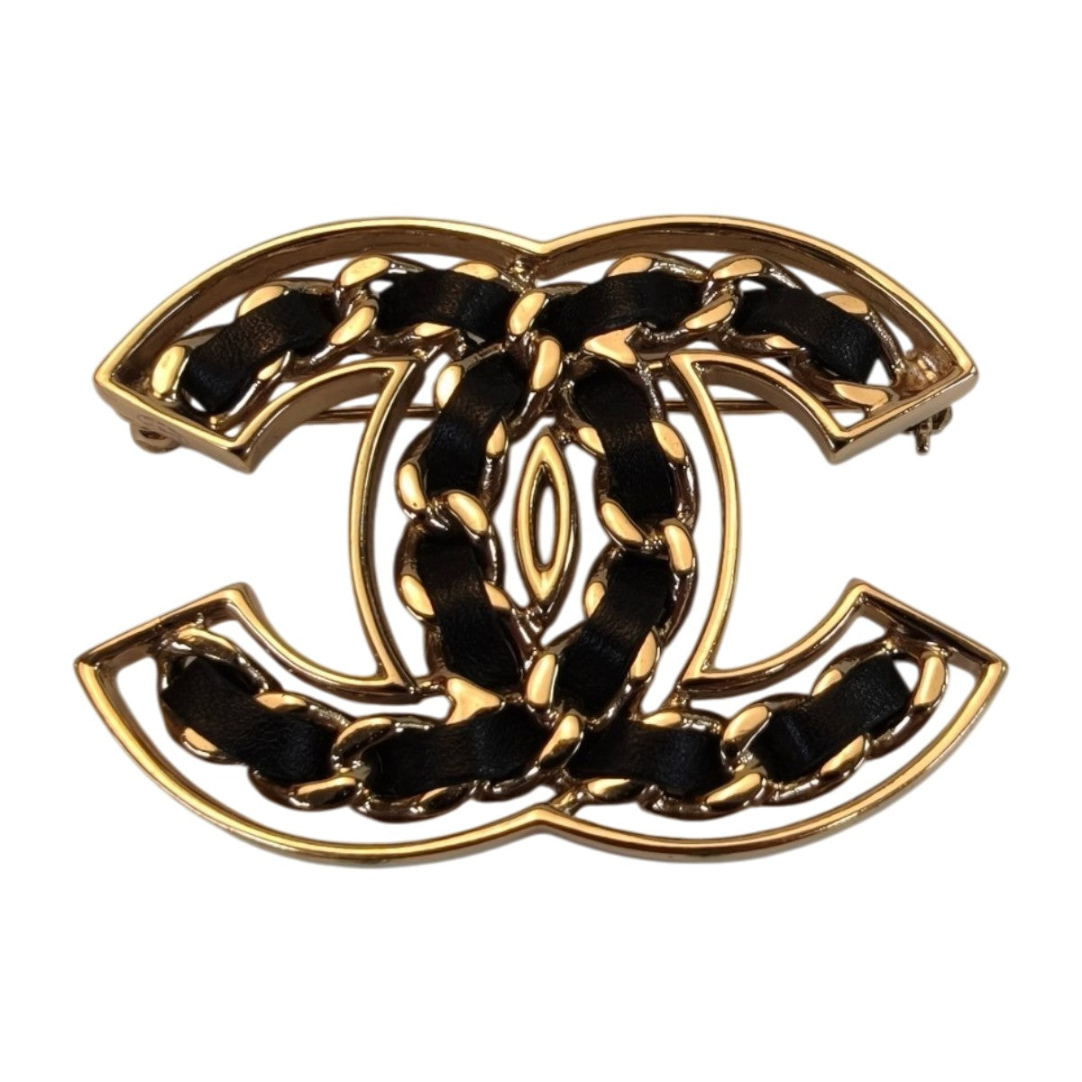 CHANEL シャネル ココマーク レザー ブローチ ゴールド×ブラック 管理番号：10177