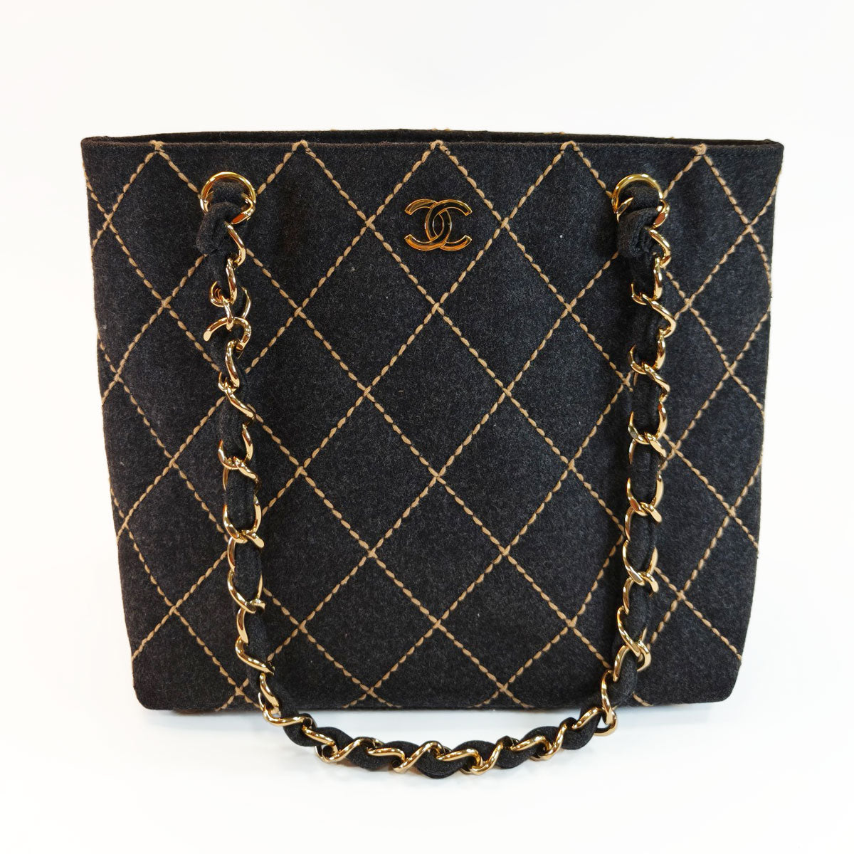 CHANEL シャネル ワイルドステッチ チェーントート トートバッグ ブラック 管理番号：10193