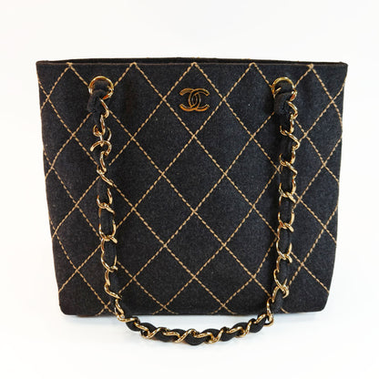 CHANEL シャネル ワイルドステッチ チェーントート トートバッグ ブラック 管理番号：10193