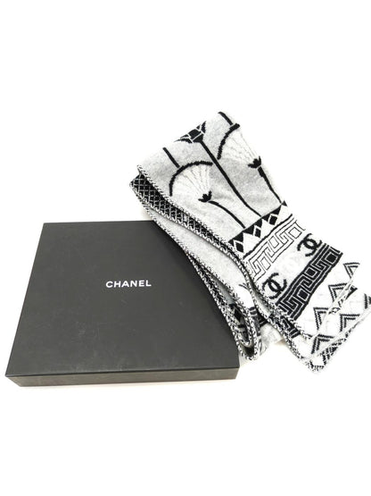 シャネル CHANEL ココマーク カシミヤ混 マフラー グレー系 タグ付き ブラック 管理番号：10205