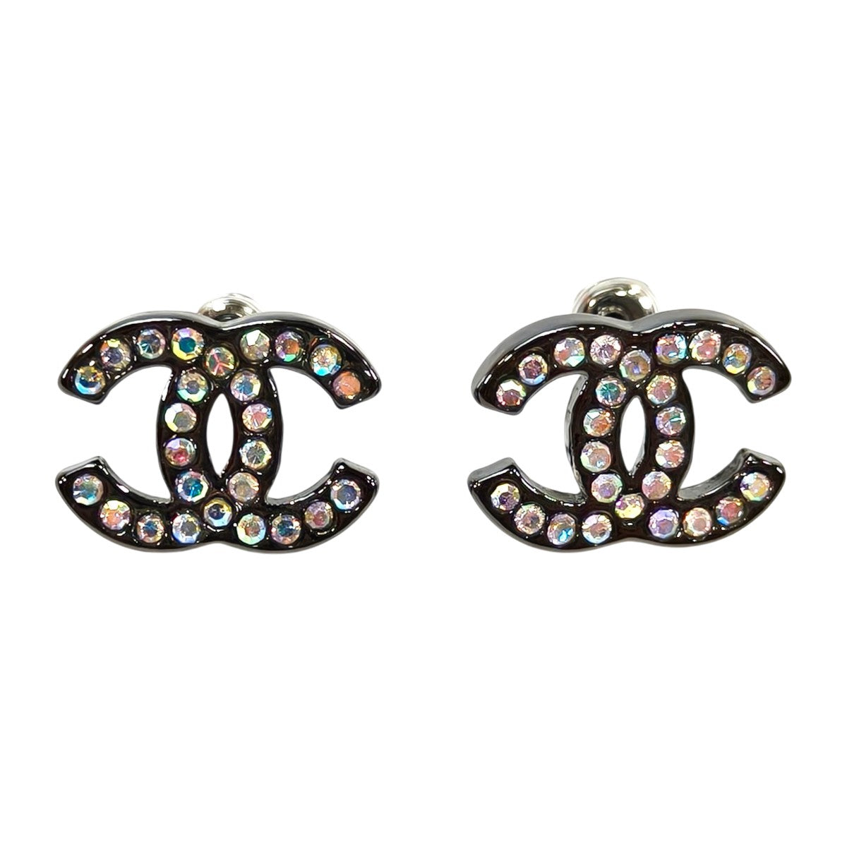 CHANEL シャネル ココマーク ラインストーン ピアス ブラック 管理番号：10250