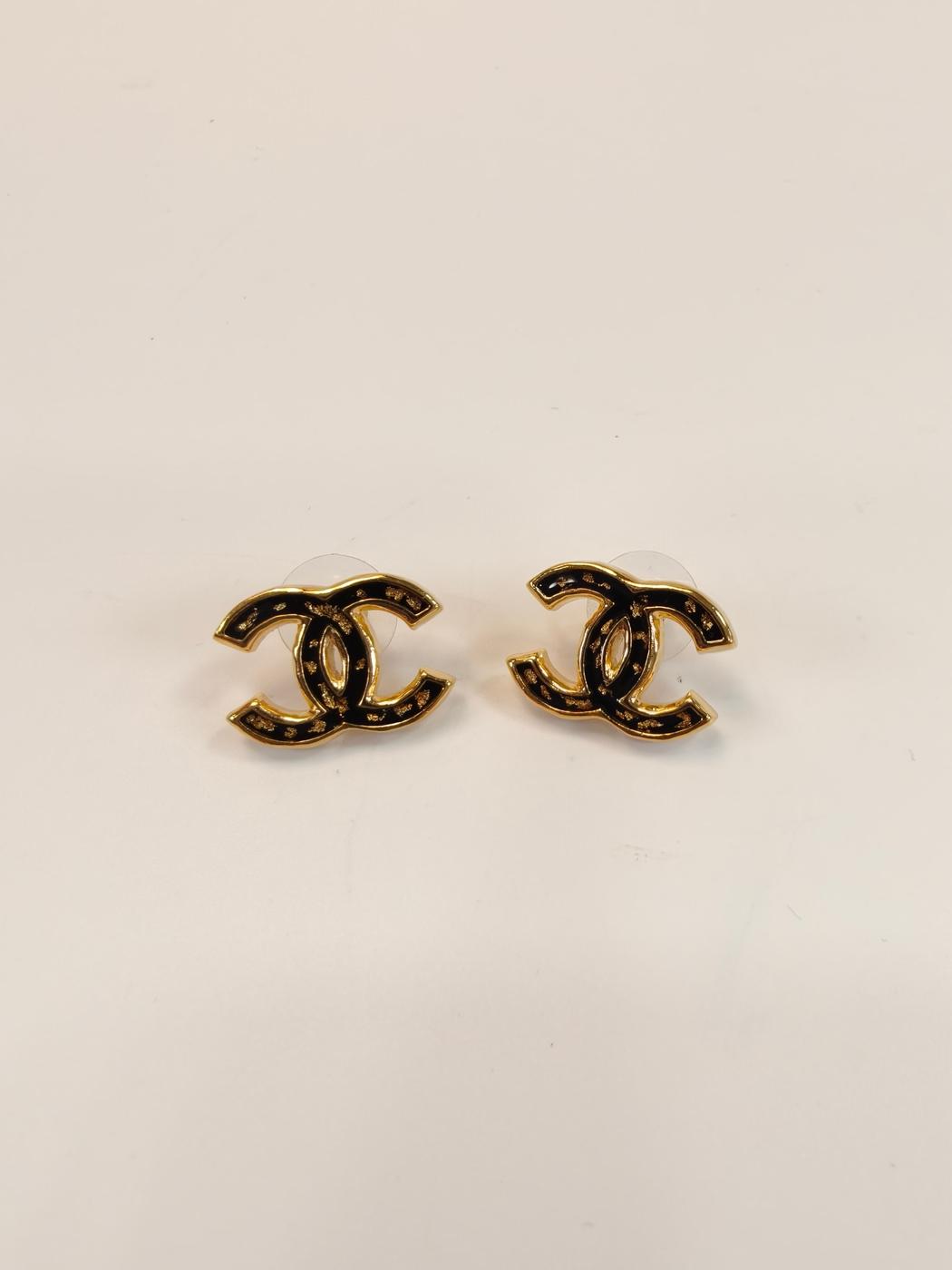 CHANEL シャネル ココマーク 金箔 ピアス ゴールド×ブラック 管理番号：10303