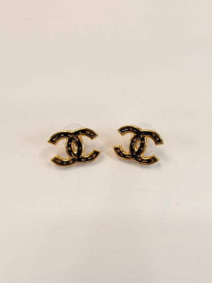 CHANEL シャネル ココマーク 金箔 ピアス ゴールド×ブラック 管理番号：10303