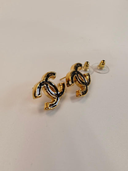 CHANEL シャネル ココマーク 金箔 ピアス ゴールド×ブラック 管理番号：10303