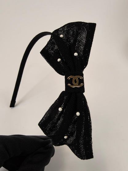 CHANEL シャネル ココマーク メッシュ リボン カチューシャ ブラック 管理番号：10393