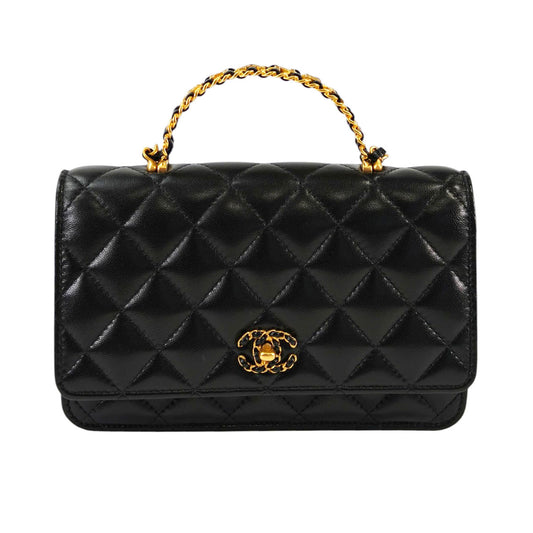 CHANEL シャネル19 マトラッセ トップハンドル チェーンウォレット AP3664 ブラック 管理番号：10411
