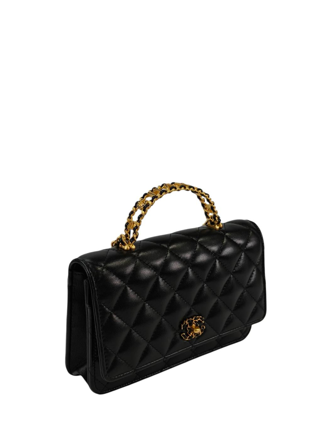 CHANEL シャネル19 マトラッセ トップハンドル チェーンウォレット AP3664 ブラック 管理番号：10411