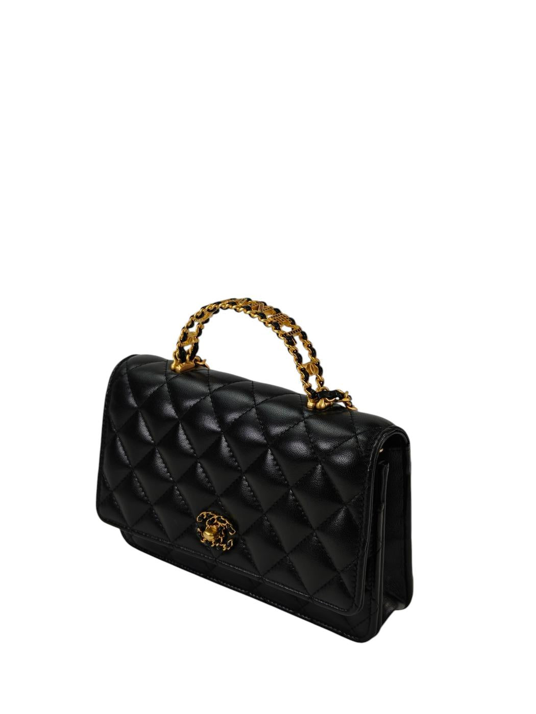 CHANEL シャネル19 マトラッセ トップハンドル チェーンウォレット AP3664 ブラック 管理番号：10411