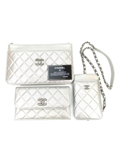 CHANEL Matelasse Multi-Bag with Chain Shoulder Strap, Wallet, and Smartphone Case, Silver, Reference Number: 10422