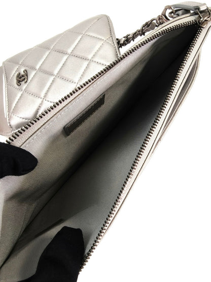 CHANEL Matelasse Multi-Bag with Chain Shoulder Strap, Wallet, and Smartphone Case, Silver, Reference Number: 10422