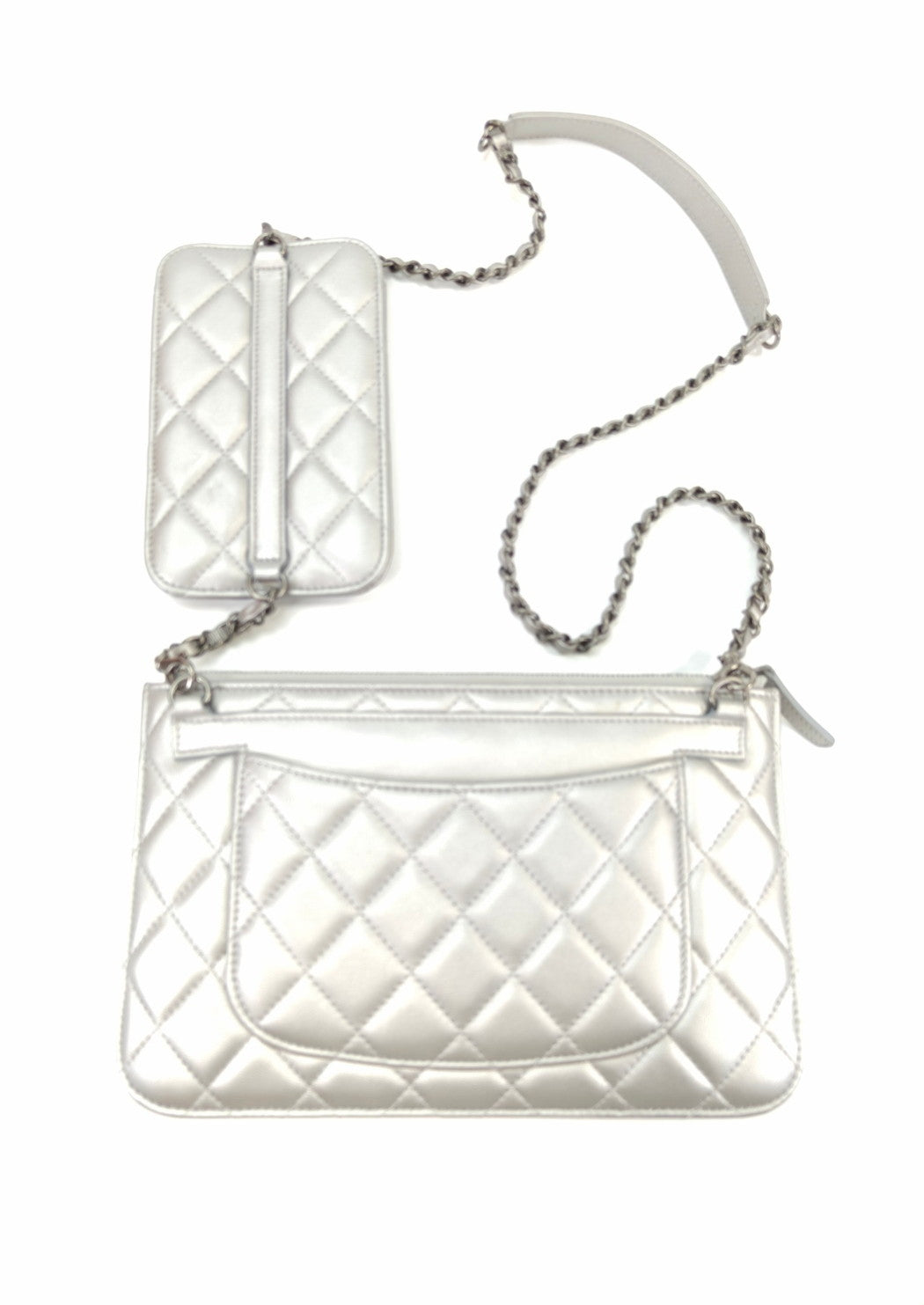 CHANEL Matelasse Multi-Bag with Chain Shoulder Strap, Wallet, and Smartphone Case, Silver, Reference Number: 10422