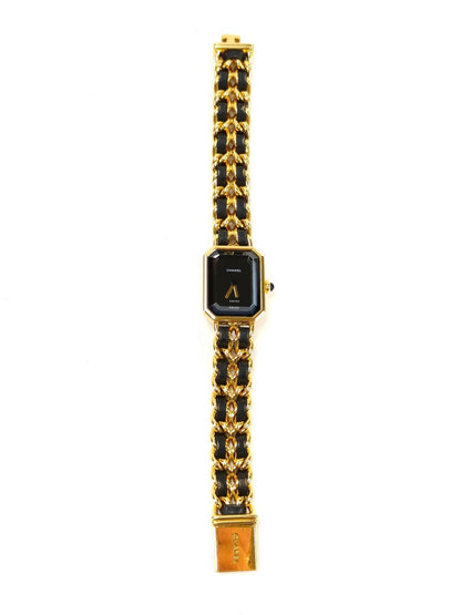 CHANEL Premiere Large Octagonal Chain Bracelet with Leather Strap and Quartz Analogue Movement in Gold. Reference Number: 10455.