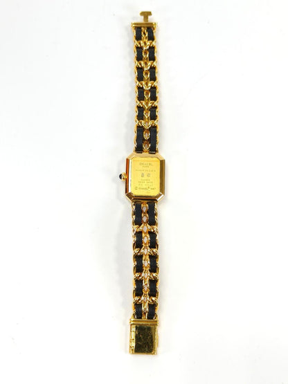 CHANEL Premiere Large Octagonal Chain Bracelet with Leather Strap and Quartz Analogue Movement in Gold. Reference Number: 10455.