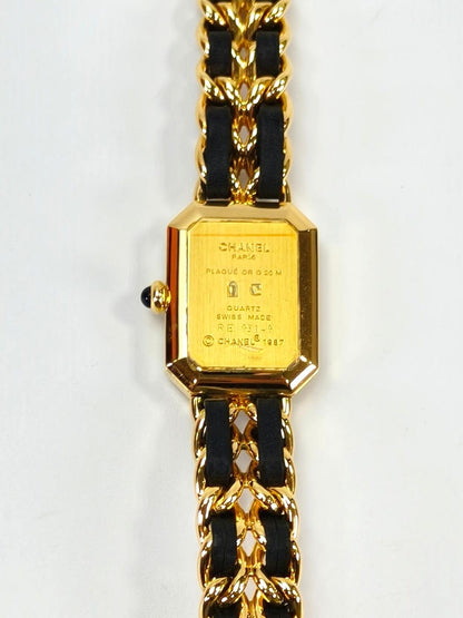 CHANEL Premiere Large Octagonal Chain Bracelet with Leather Strap and Quartz Analogue Movement in Gold. Reference Number: 10455.