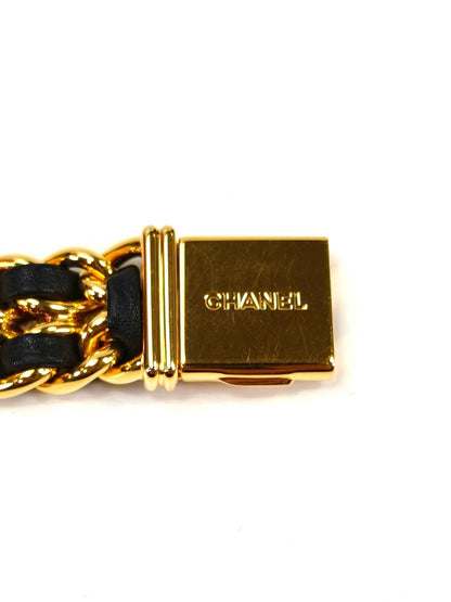 CHANEL Premiere Large Octagonal Chain Bracelet with Leather Strap and Quartz Analogue Movement in Gold. Reference Number: 10455.