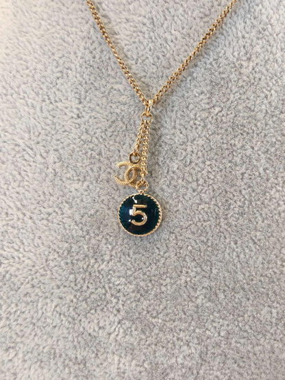 CHANEL Coco Mark Logo No. 5 Necklace Pendant Gold Black Control Number: 10460
