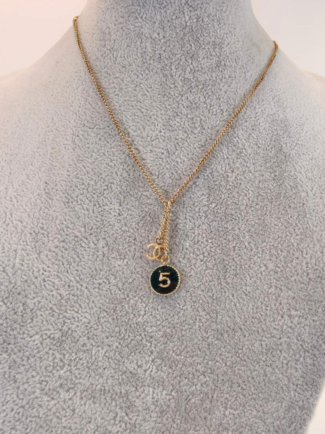 CHANEL Coco Mark Logo No. 5 Necklace Pendant Gold Black Control Number: 10460