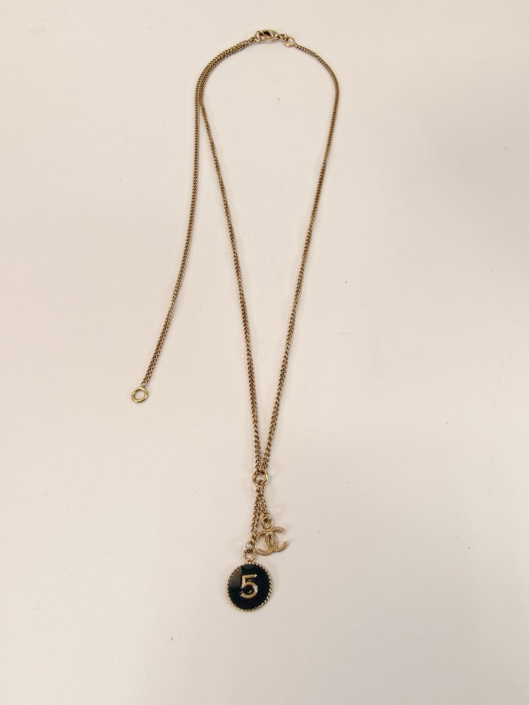 CHANEL Coco Mark Logo No. 5 Necklace Pendant Gold Black Control Number: 10460