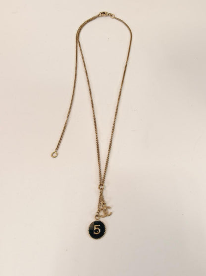 CHANEL Coco Mark Logo No. 5 Necklace Pendant Gold Black Control Number: 10460
