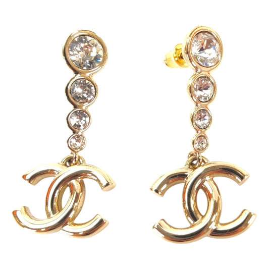 CHANEL シャネル ココマーク ドロップ ピアス ラインストーン ゴールド 管理番号：10578