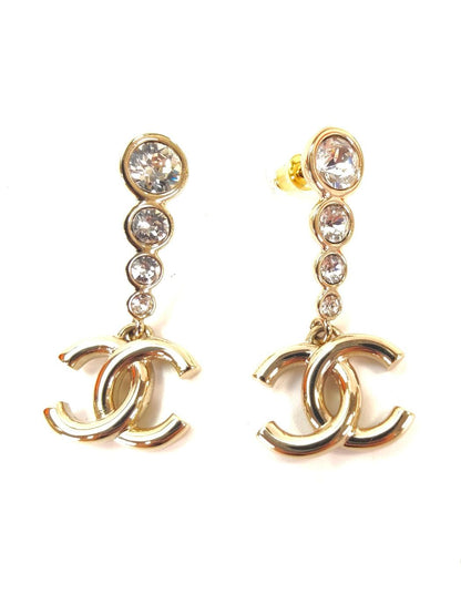 CHANEL シャネル ココマーク ドロップ ピアス ラインストーン ゴールド 管理番号：10578