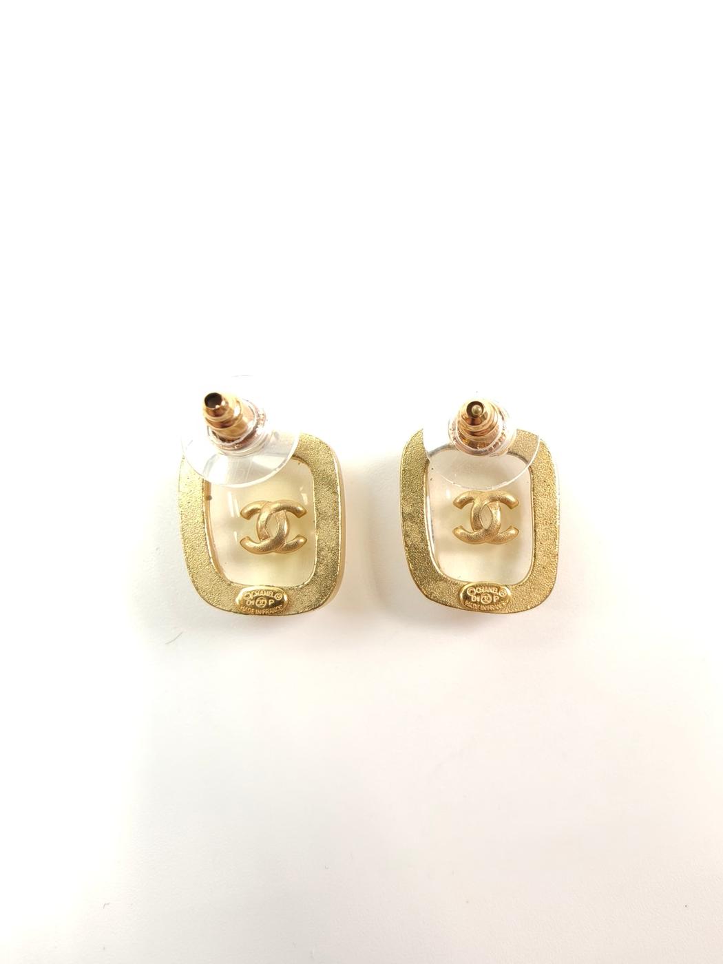 CHANEL 香奈儿 双C标志耳环 金色×透明 款式型号：10600
