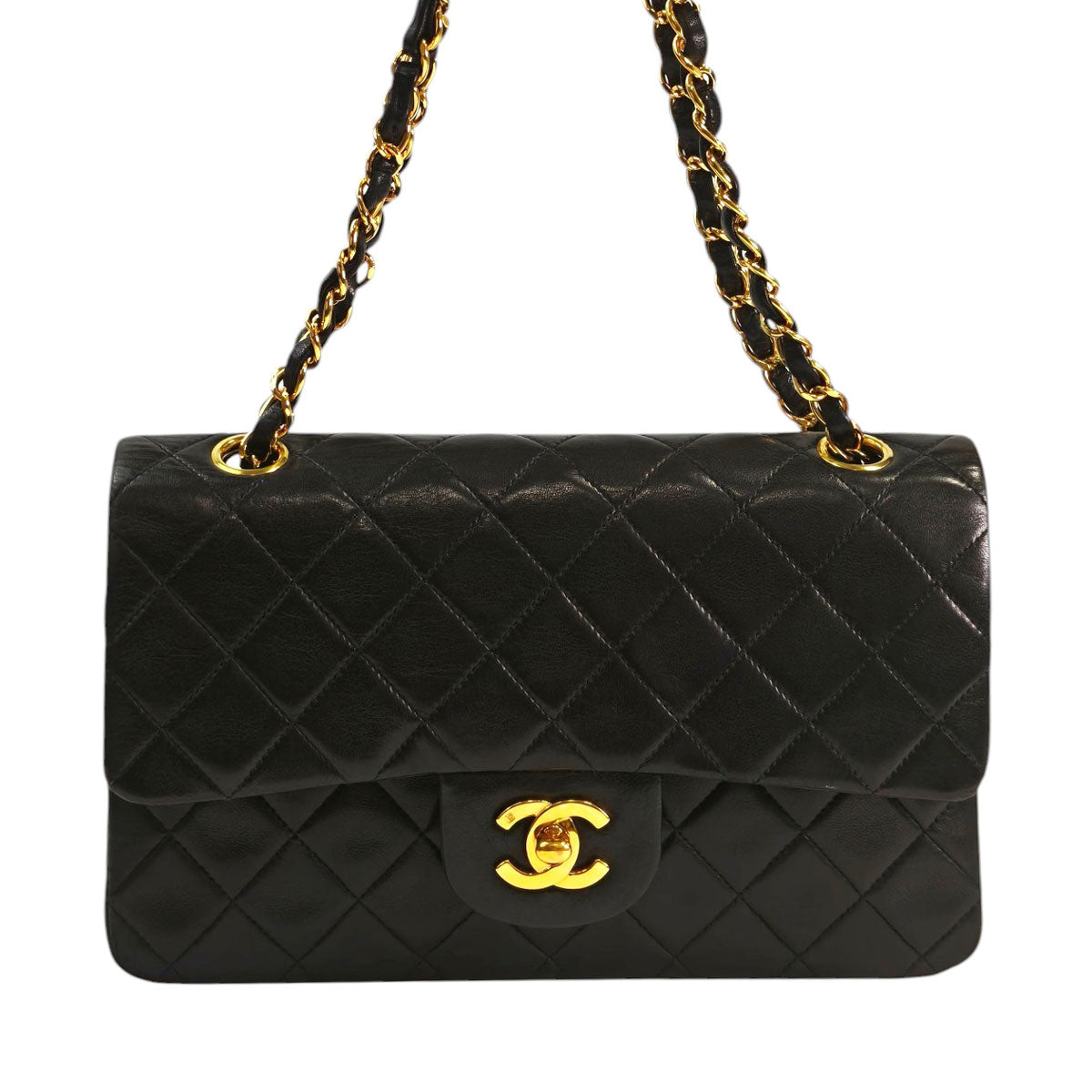 CHANEL マトラッセ ダブルフラップ Wチェーン ショルダーバッグ 黒 管理番号：10906