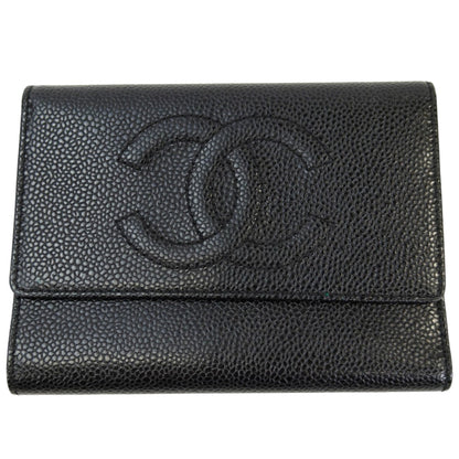 CHANEL シャネル ココマーク 三つ折り財布 キャビアスキン ブラック 管理番号：10916