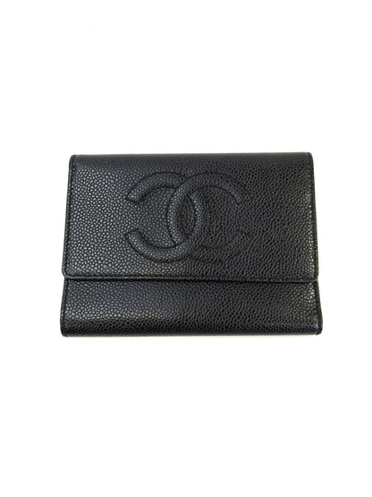CHANEL シャネル ココマーク 三つ折り財布 キャビアスキン ブラック 管理番号：10916